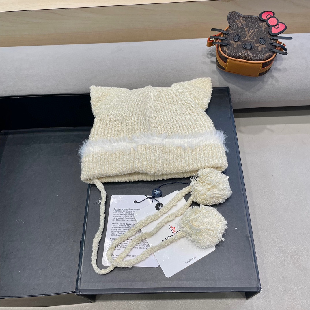 蒙口Moncler2024秋冬卡通可爱狐狸针织帽子女保暖防寒学生百搭套头毛线冷帽潮
