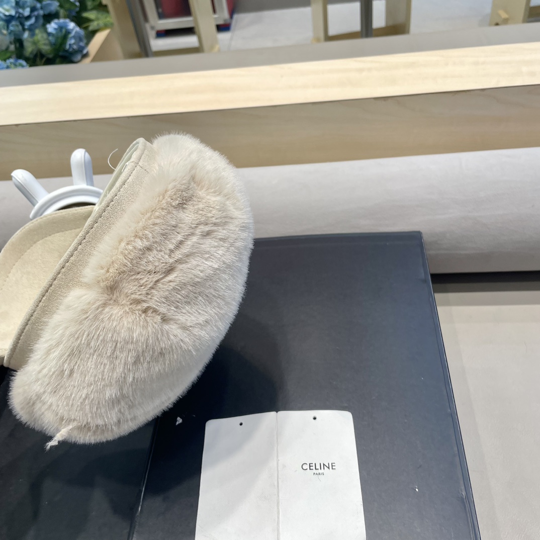 塞琳Celine仿水貂毛绒贝雷帽女冬季显脸小报童画家帽大头围保暖毛绒八角帽子