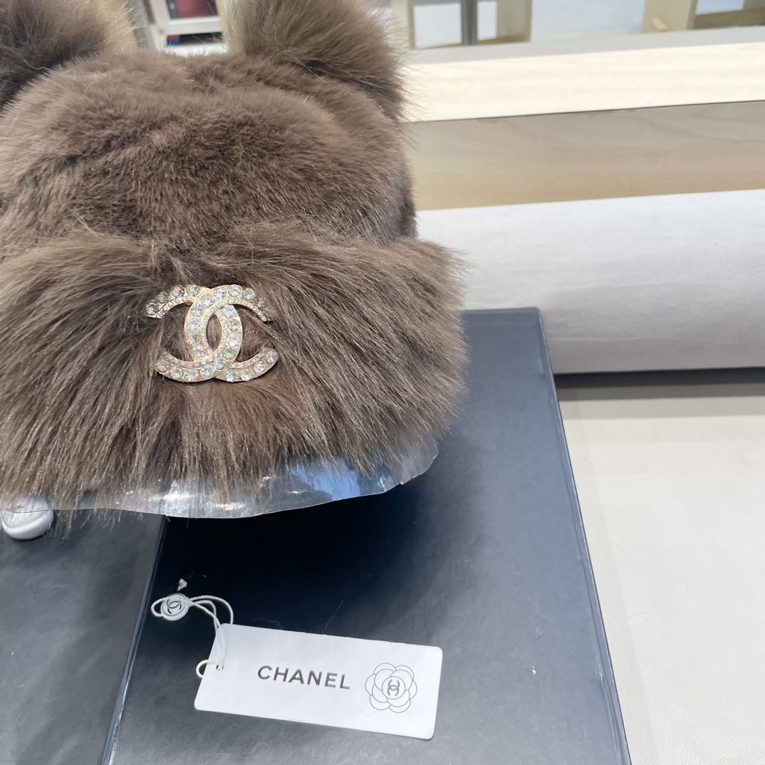 Chanel香奈儿可爱小熊耳朵帽子女2024秋冬新款氛围感百搭保暖毛绒护耳帽