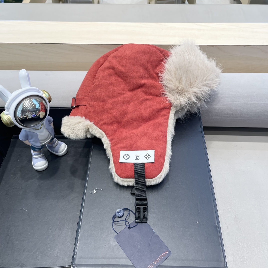 Lv路易威登2024新款加绒加厚骑行电动车防风护耳帽保暖东北雷锋帽