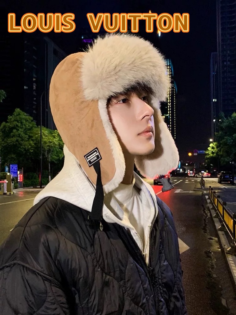 Lv路易威登2024新款加绒加厚骑行电动车防风护耳帽保暖东北雷锋帽