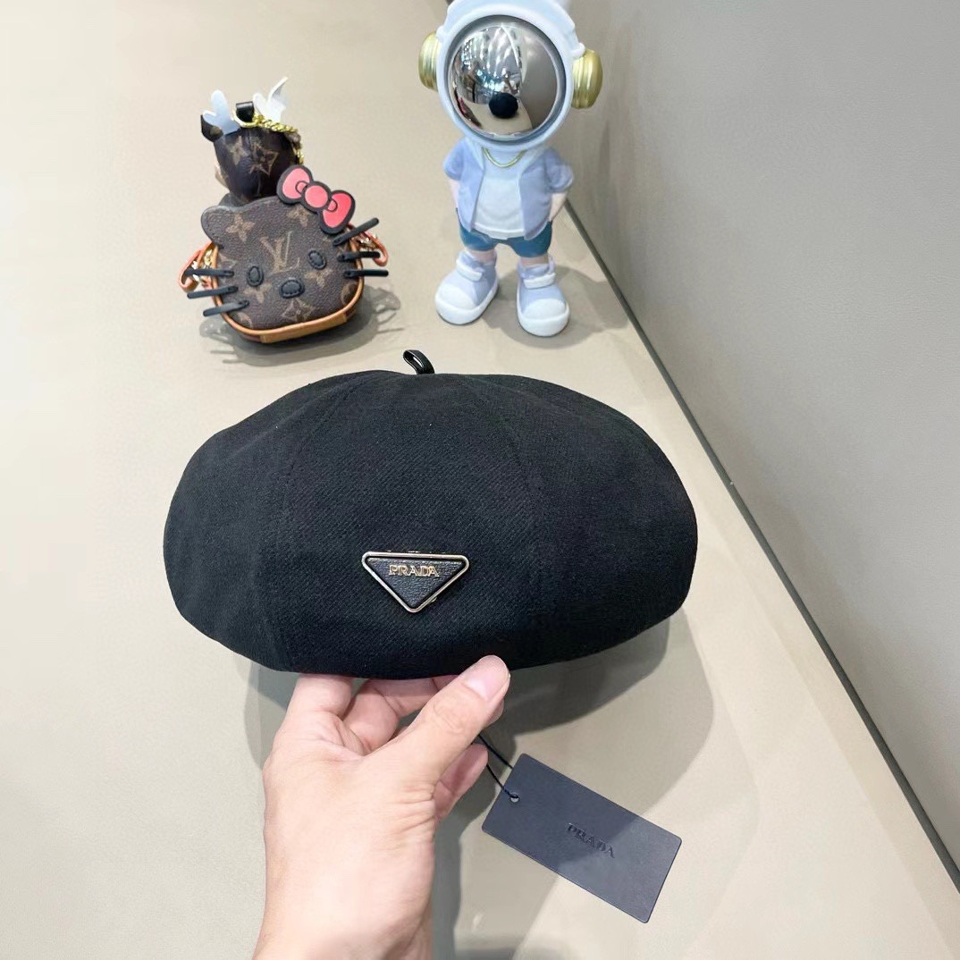 PRADA普拉达 贝雷帽南瓜女春秋款显脸韩系大头围2024新款