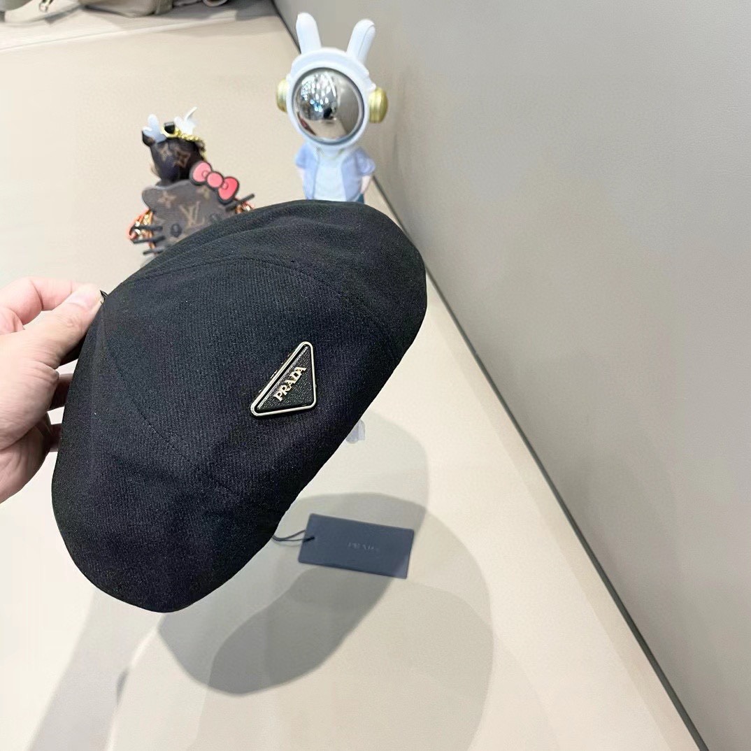 PRADA普拉达 贝雷帽南瓜女春秋款显脸韩系大头围2024新款
