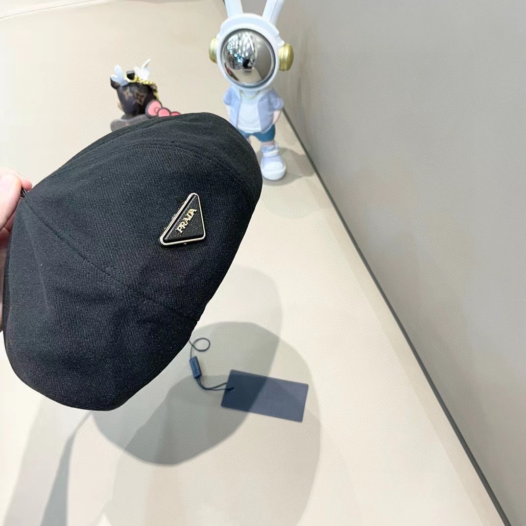 PRADA普拉达 贝雷帽南瓜女春秋款显脸韩系大头围2024新款