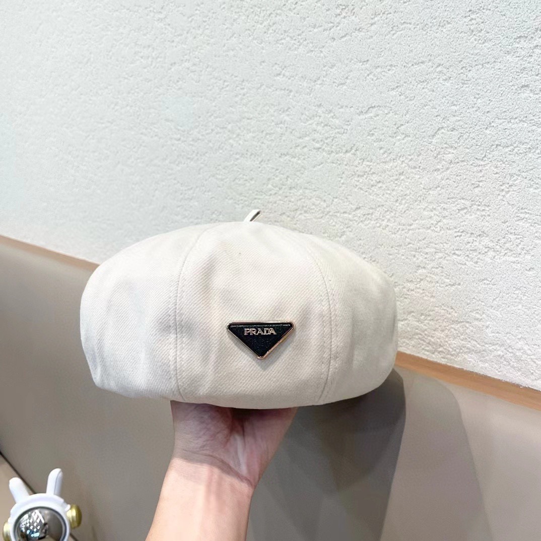 PRADA普拉达 贝雷帽南瓜女春秋款显脸韩系大头围2024新款