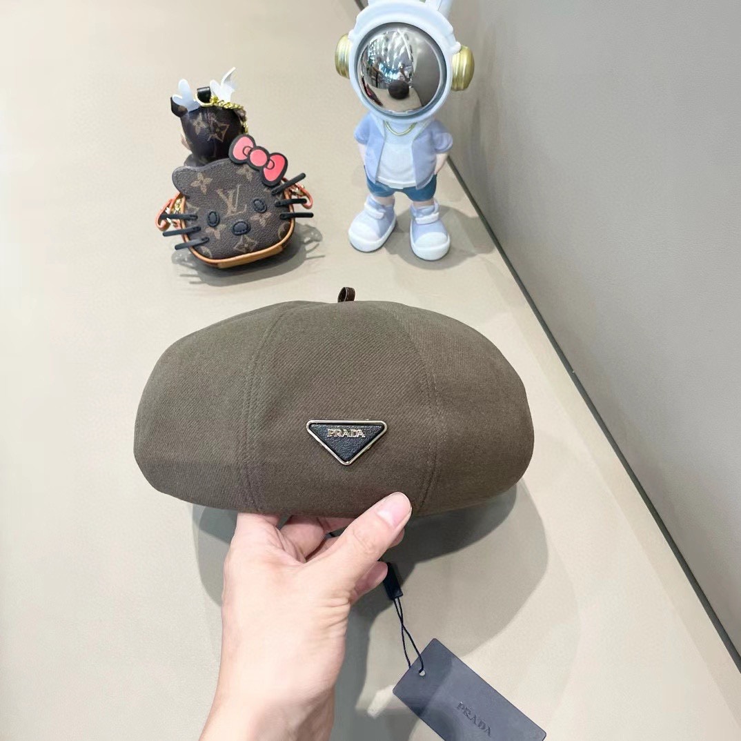 PRADA普拉达 贝雷帽南瓜女春秋款显脸韩系大头围2024新款