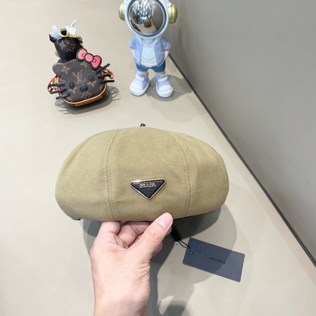 PRADA普拉达 贝雷帽南瓜女春秋款显脸韩系大头围2024新款