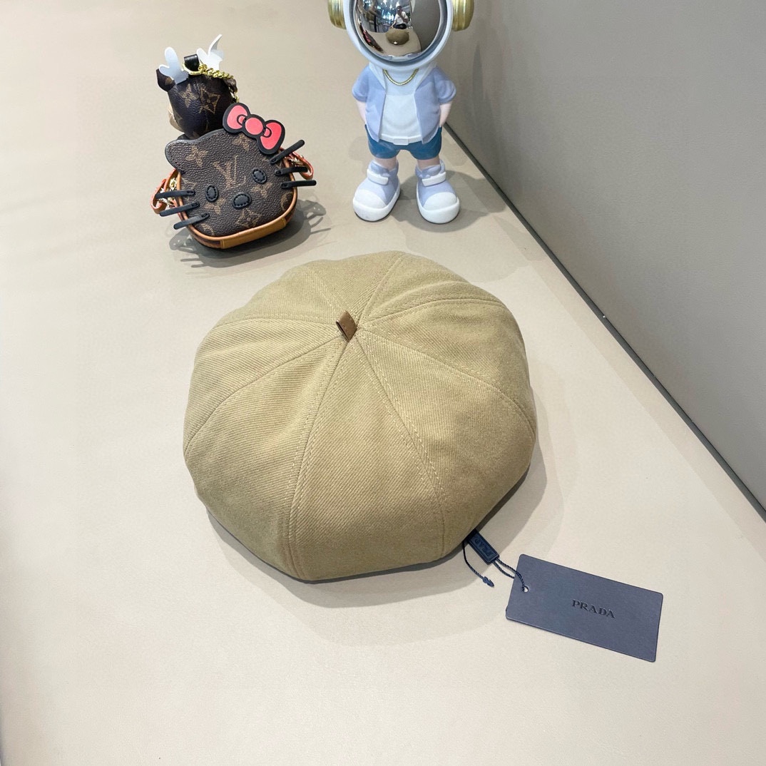 PRADA普拉达 贝雷帽南瓜女春秋款显脸韩系大头围2024新款