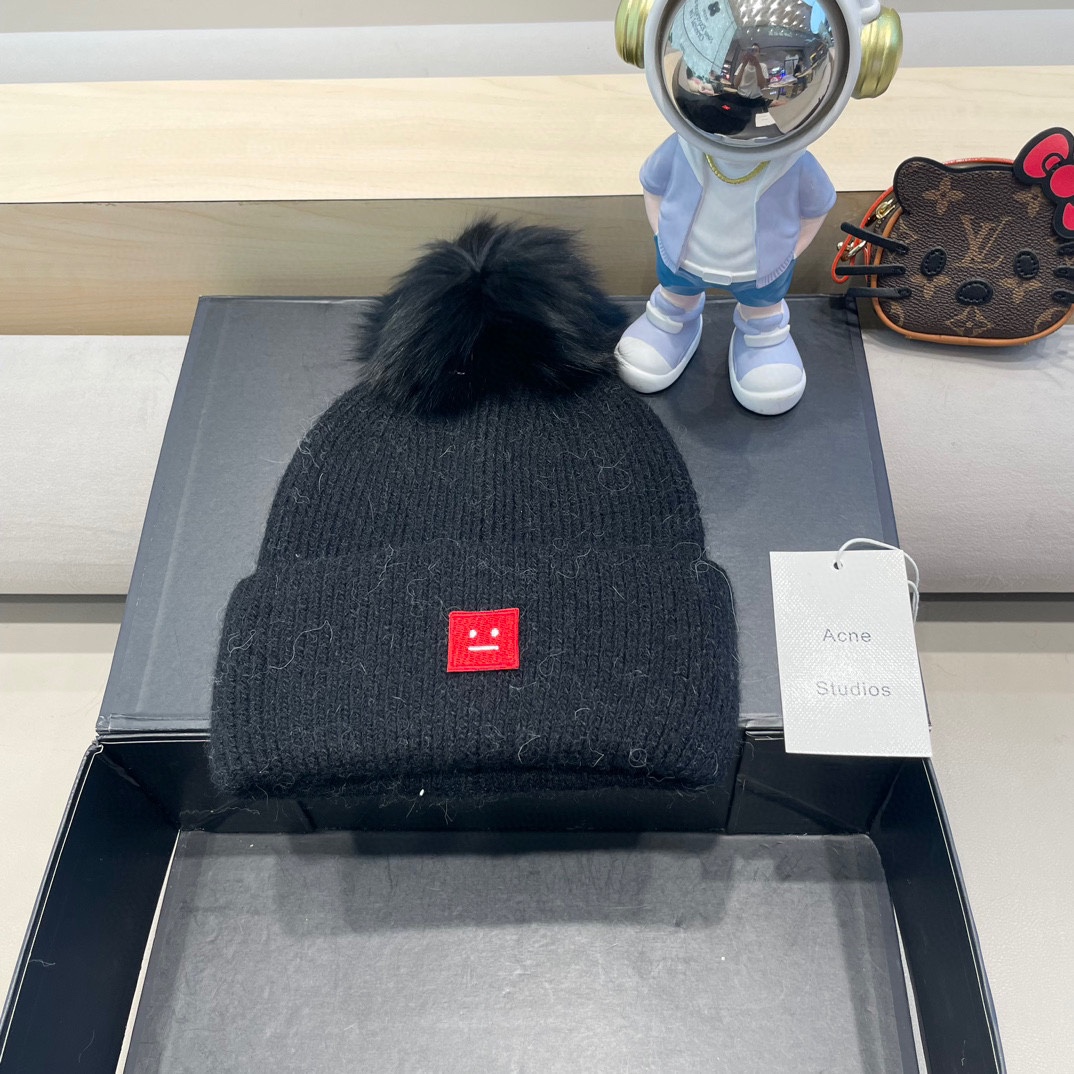 【Acne】2024秋冬新款笑脸简约针织毛线帽，轻奢感满满～俏皮款