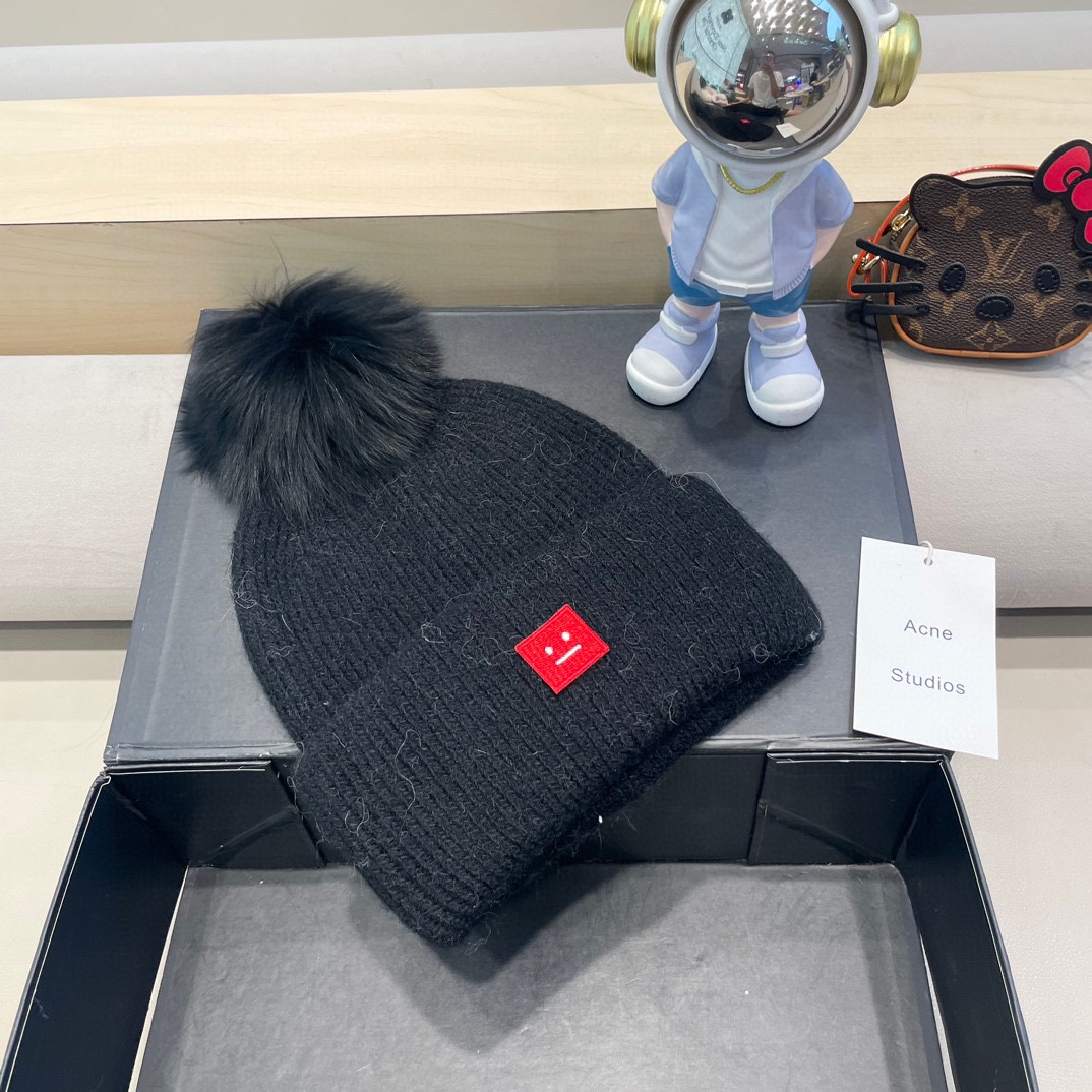 【Acne】2024秋冬新款笑脸简约针织毛线帽，轻奢感满满～俏皮款