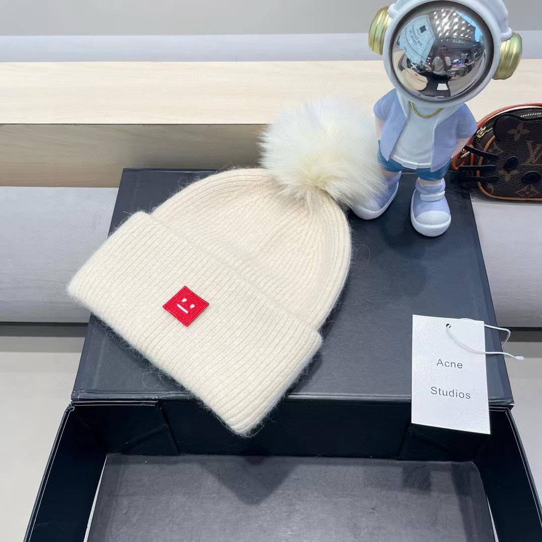 【Acne】2024秋冬新款笑脸简约针织毛线帽，轻奢感满满～俏皮款