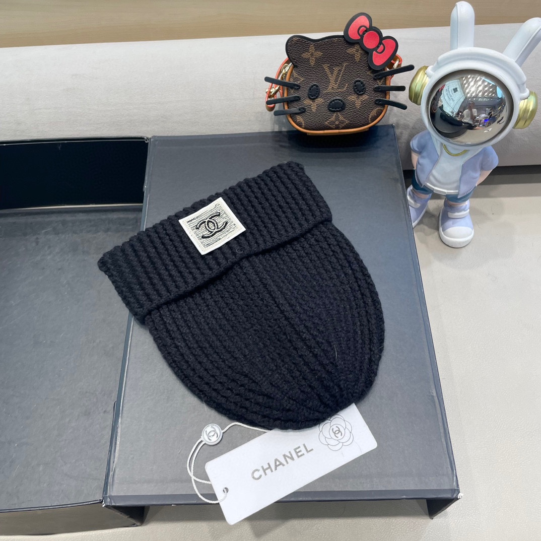 Chanel 简约基础款纯色羊毛混纺粗针毛线帽女秋冬季保暖套头针织帽显脸小