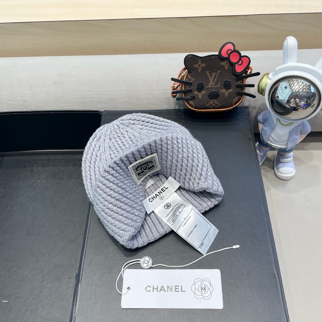 Chanel 简约基础款纯色羊毛混纺粗针毛线帽女秋冬季保暖套头针织帽显脸小