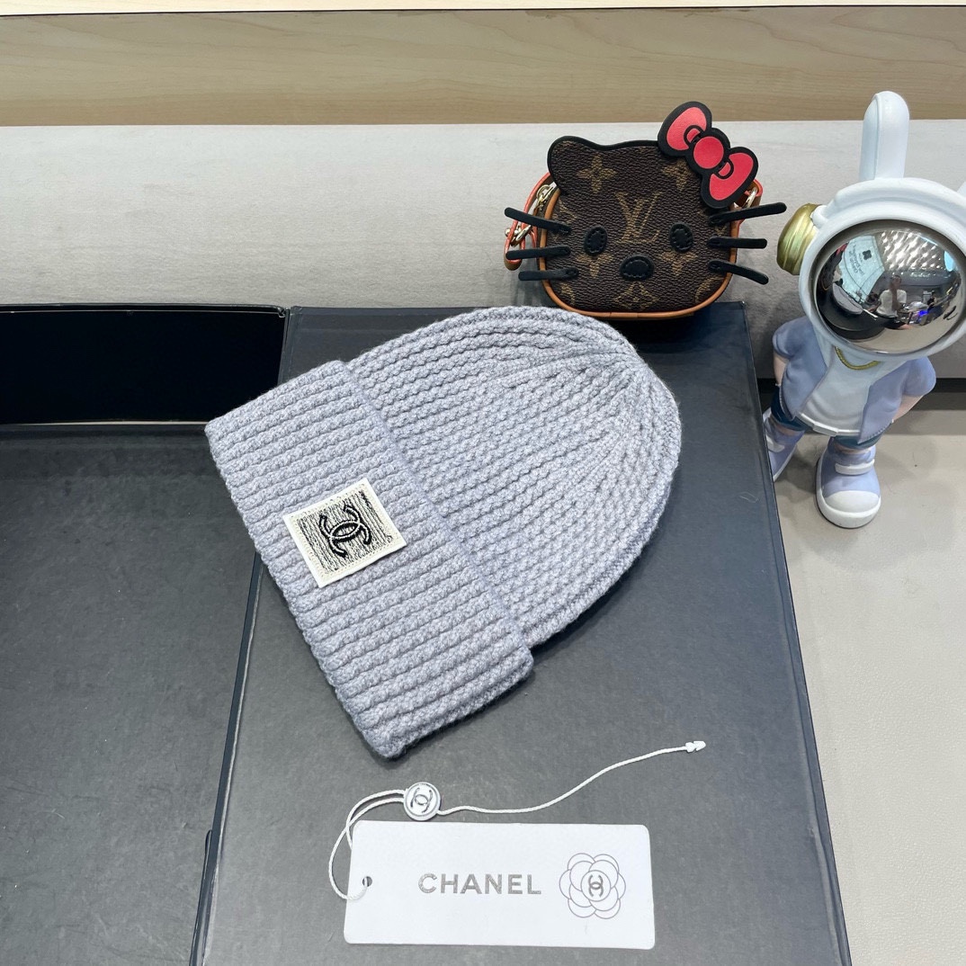 Chanel 简约基础款纯色羊毛混纺粗针毛线帽女秋冬季保暖套头针织帽显脸小