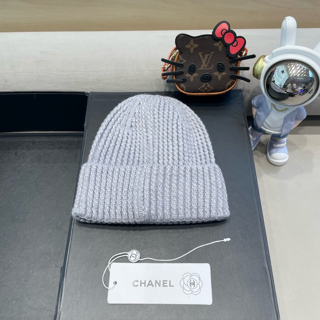 Chanel 简约基础款纯色羊毛混纺粗针毛线帽女秋冬季保暖套头针织帽显脸小
