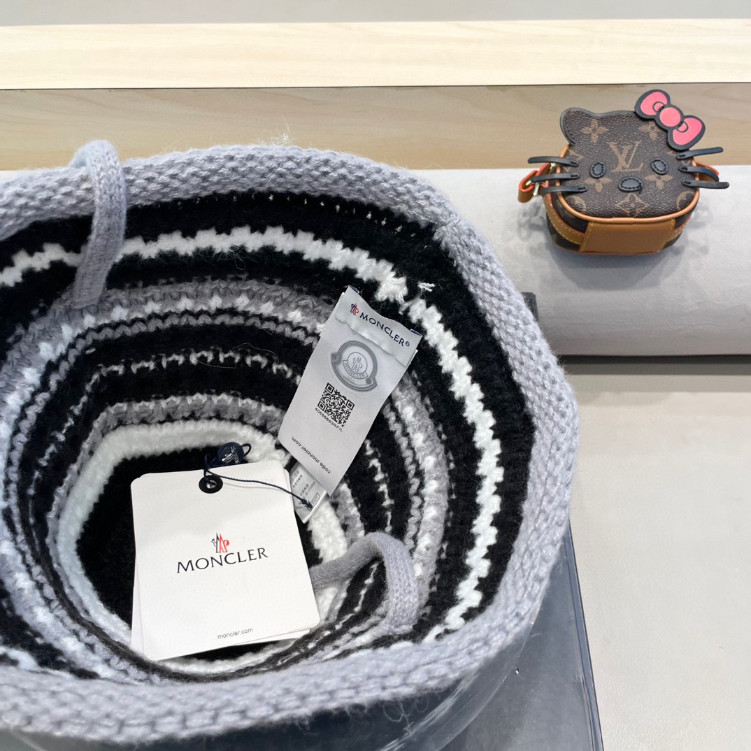 moncler蒙口条纹盆帽潮带子粗针织毛线帽卡其色显脸小美拉德风针织帽子男