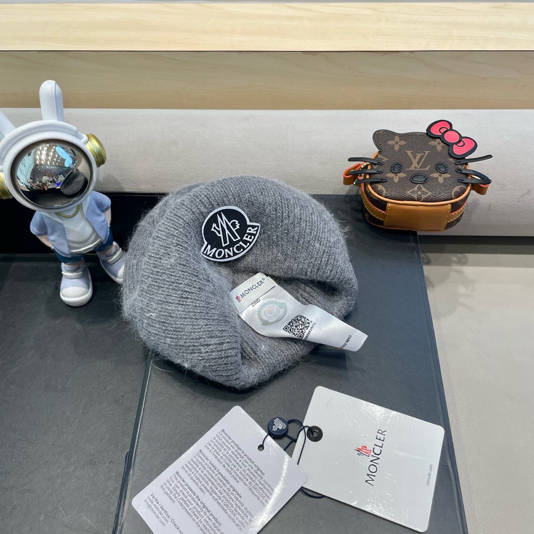 moncler白色毛线帽子女潮韩国ins潮秋冬日系冷帽保暖套头针织帽