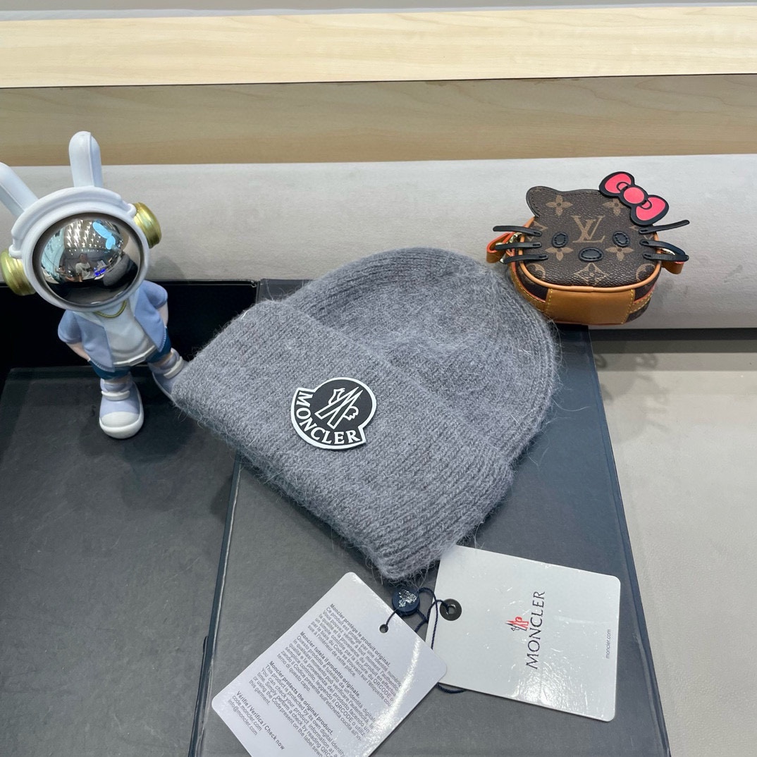 moncler白色毛线帽子女潮韩国ins潮秋冬日系冷帽保暖套头针织帽