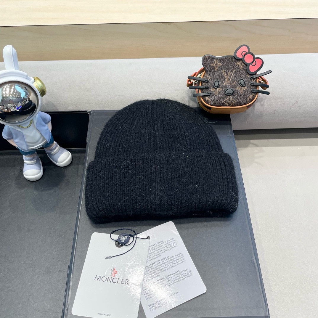 moncler白色毛线帽子女潮韩国ins潮秋冬日系冷帽保暖套头针织帽