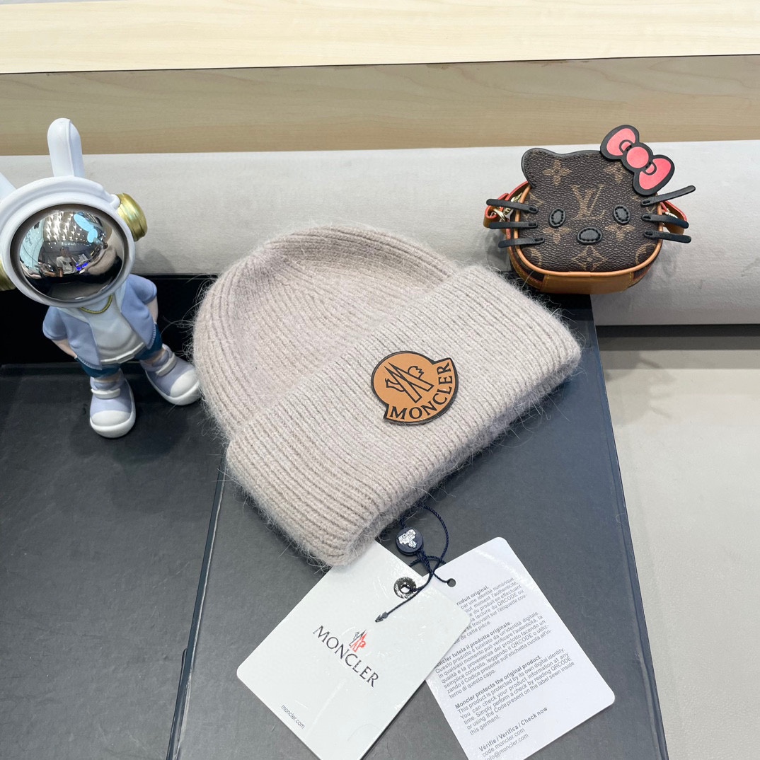 moncler白色毛线帽子女潮韩国ins潮秋冬日系冷帽保暖套头针织帽