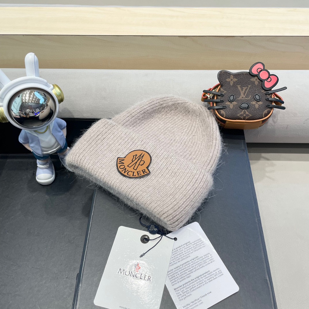 moncler白色毛线帽子女潮韩国ins潮秋冬日系冷帽保暖套头针织帽