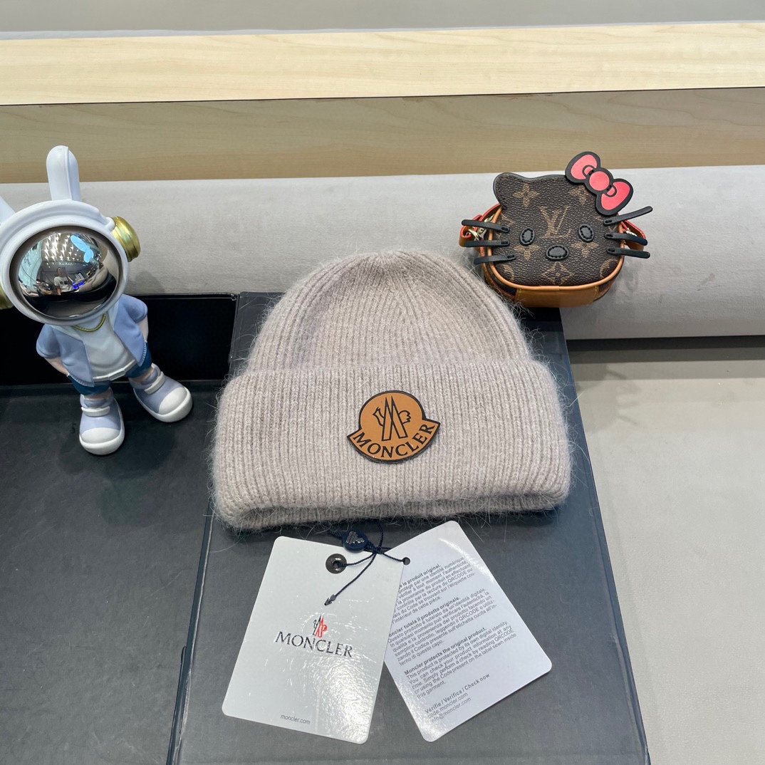 moncler白色毛线帽子女潮韩国ins潮秋冬日系冷帽保暖套头针织帽