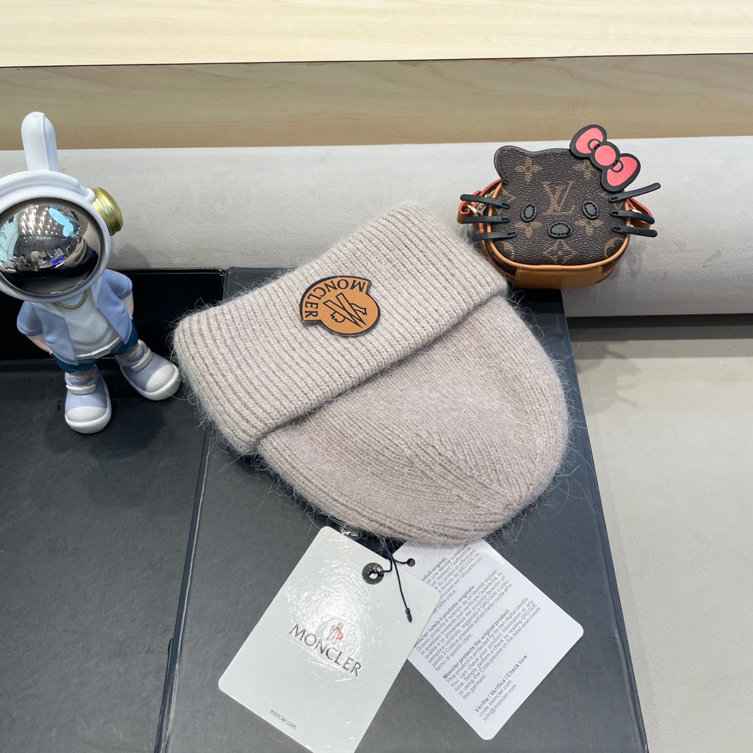 moncler白色毛线帽子女潮韩国ins潮秋冬日系冷帽保暖套头针织帽