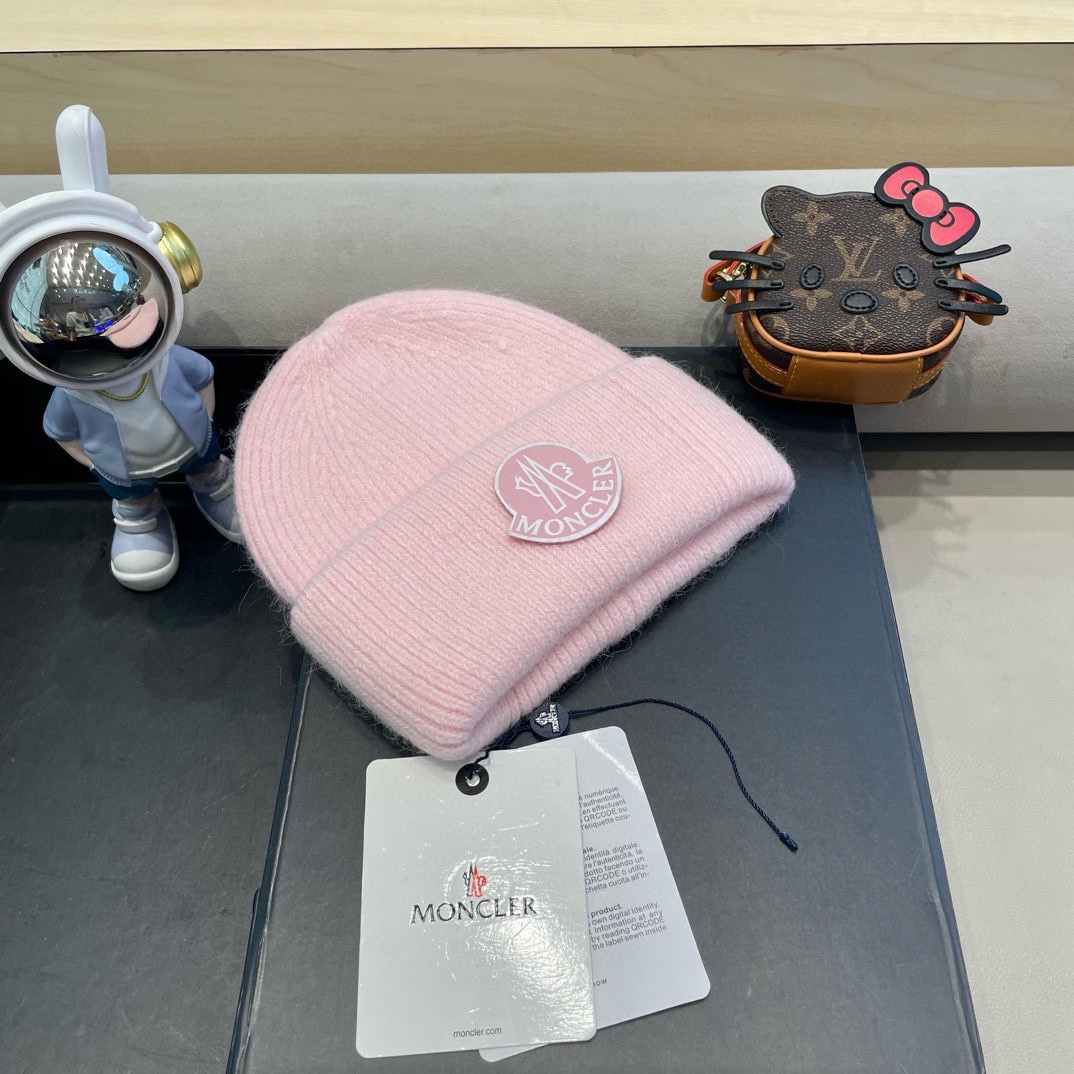 moncler白色毛线帽子女潮韩国ins潮秋冬日系冷帽保暖套头针织帽