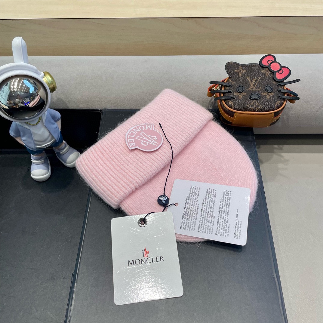 moncler白色毛线帽子女潮韩国ins潮秋冬日系冷帽保暖套头针织帽