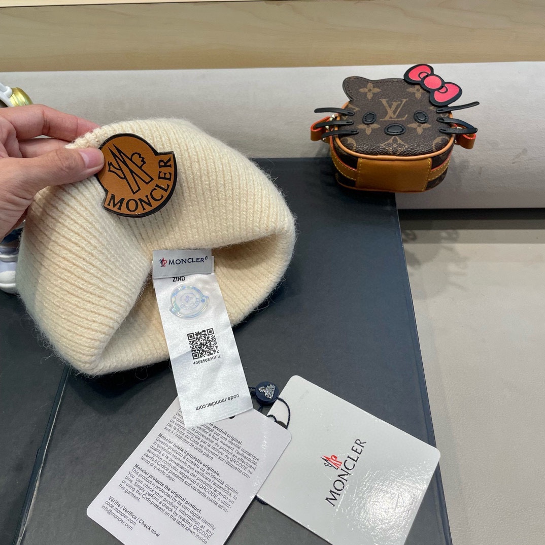 moncler白色毛线帽子女潮韩国ins潮秋冬日系冷帽保暖套头针织帽