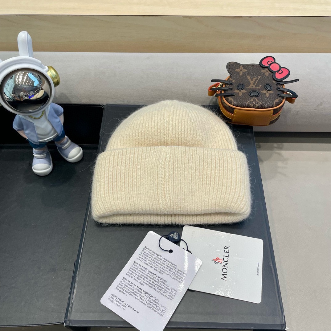 moncler白色毛线帽子女潮韩国ins潮秋冬日系冷帽保暖套头针织帽