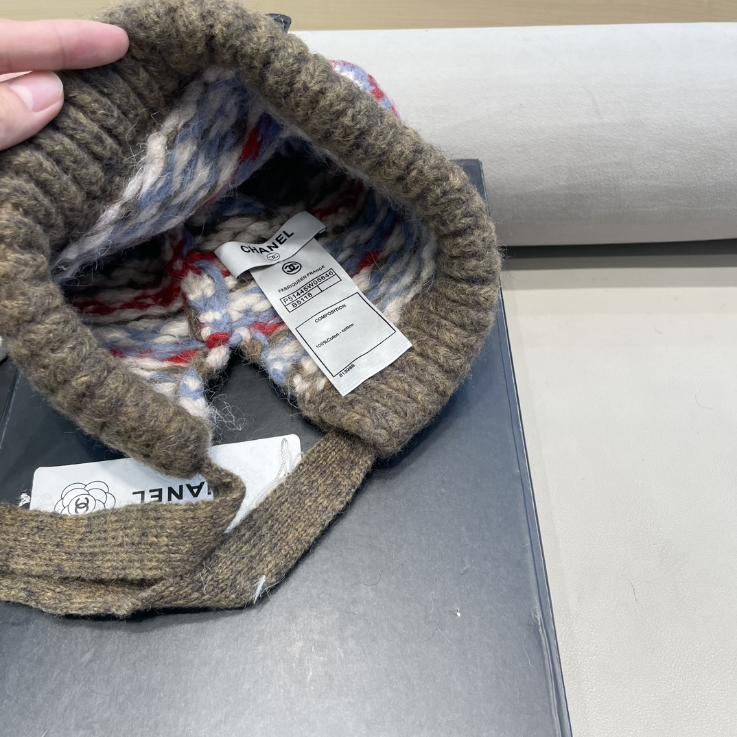 Chanel秋冬针织帽可两用包包帽复古着绑带堆堆帽保暖毛线帽民族风帽子女