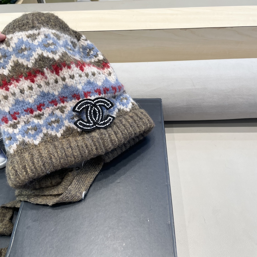 Chanel秋冬针织帽可两用包包帽复古着绑带堆堆帽保暖毛线帽民族风帽子女