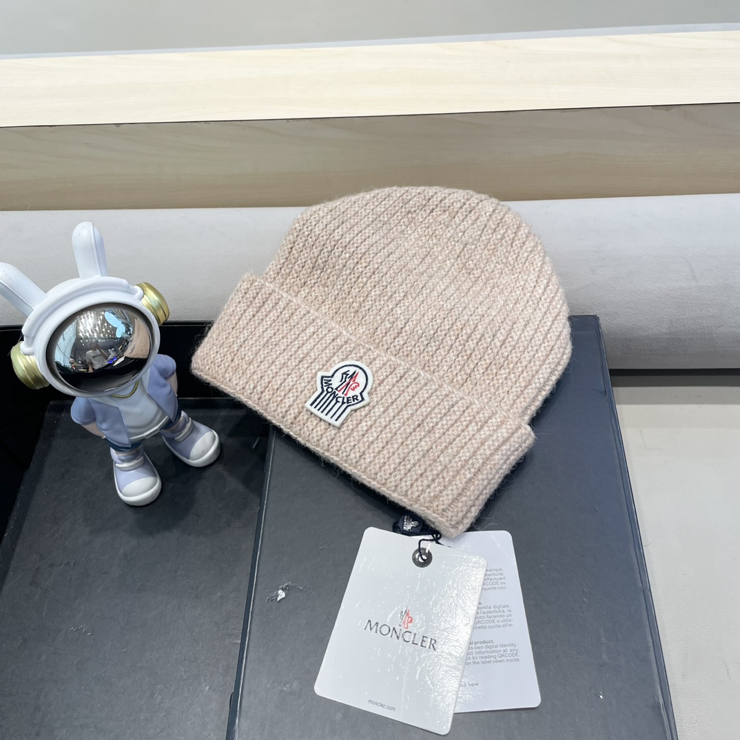 moncler羊毛混纺毛线帽子女冬季加厚毛线帽户外防风骑车护耳帽显脸小冷帽