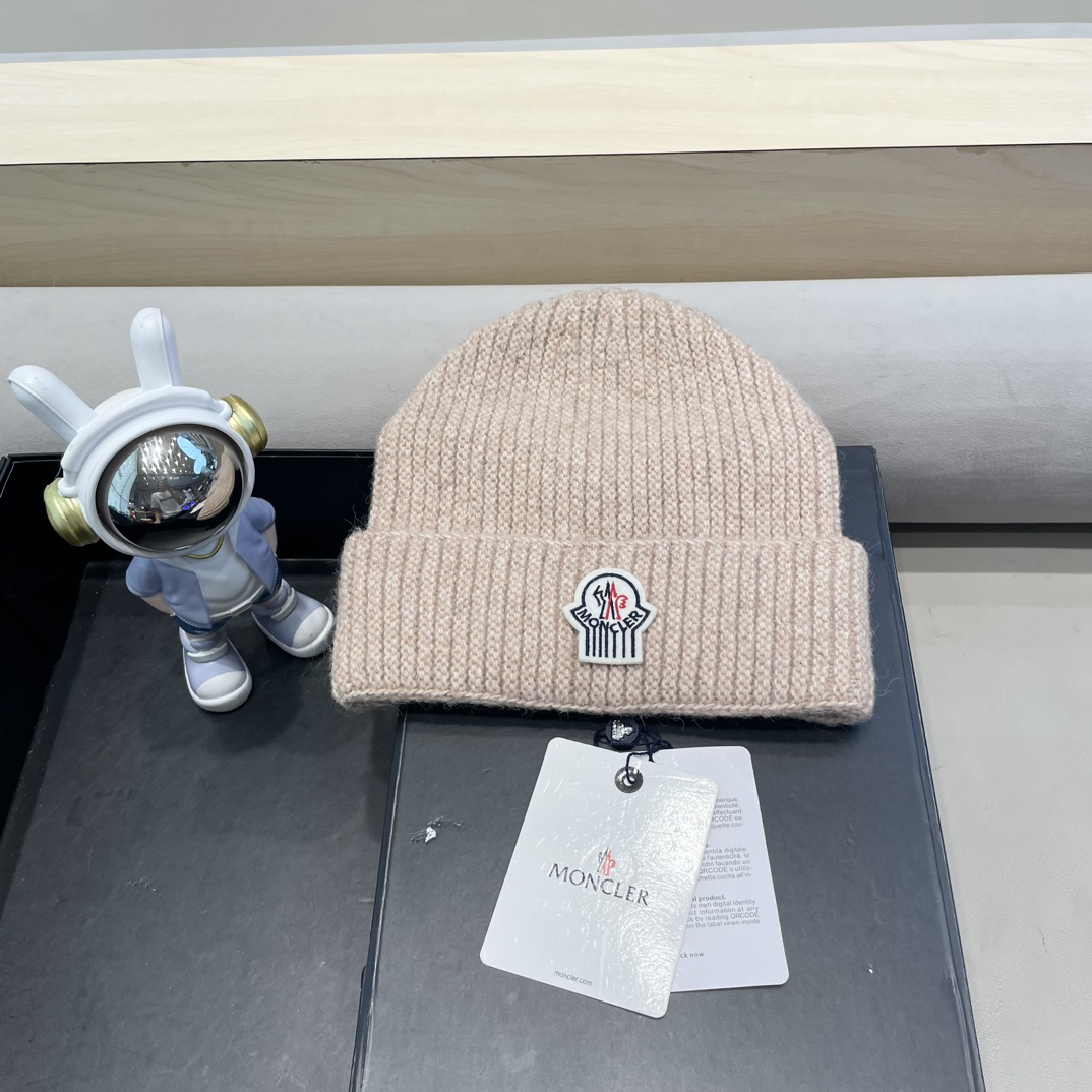 moncler羊毛混纺毛线帽子女冬季加厚毛线帽户外防风骑车护耳帽显脸小冷帽