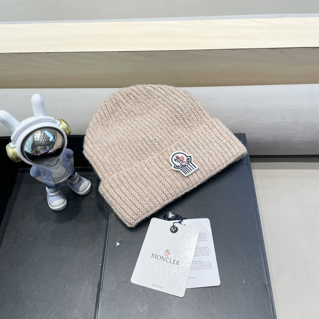 moncler羊毛混纺毛线帽子女冬季加厚毛线帽户外防风骑车护耳帽显脸小冷帽