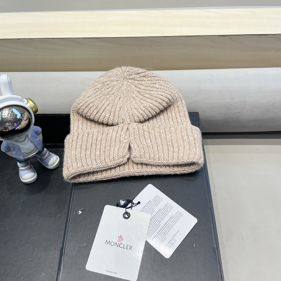 moncler羊毛混纺毛线帽子女冬季加厚毛线帽户外防风骑车护耳帽显脸小冷帽
