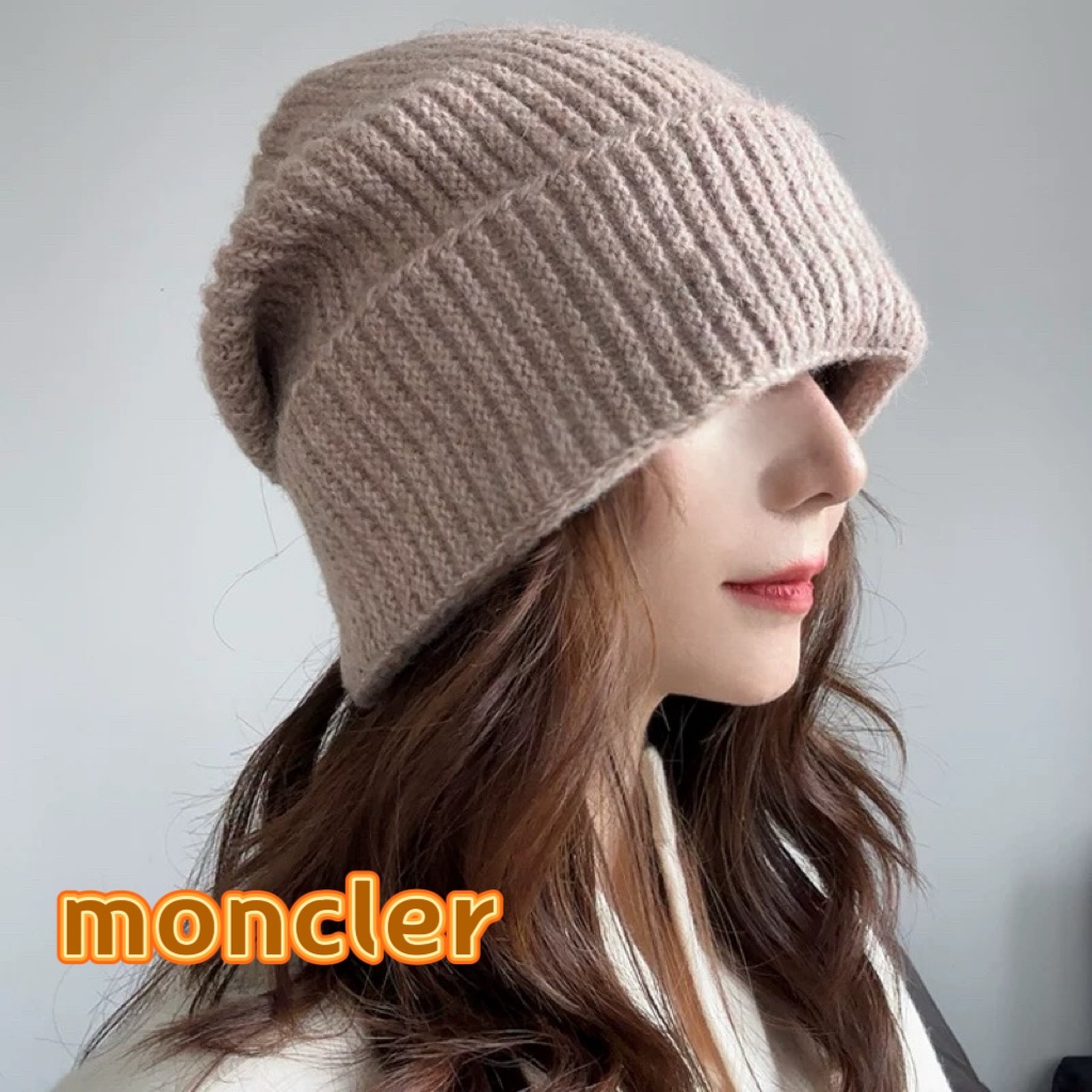 moncler羊毛混纺毛线帽子女冬季加厚毛线帽户外防风骑车护耳帽显脸小冷帽