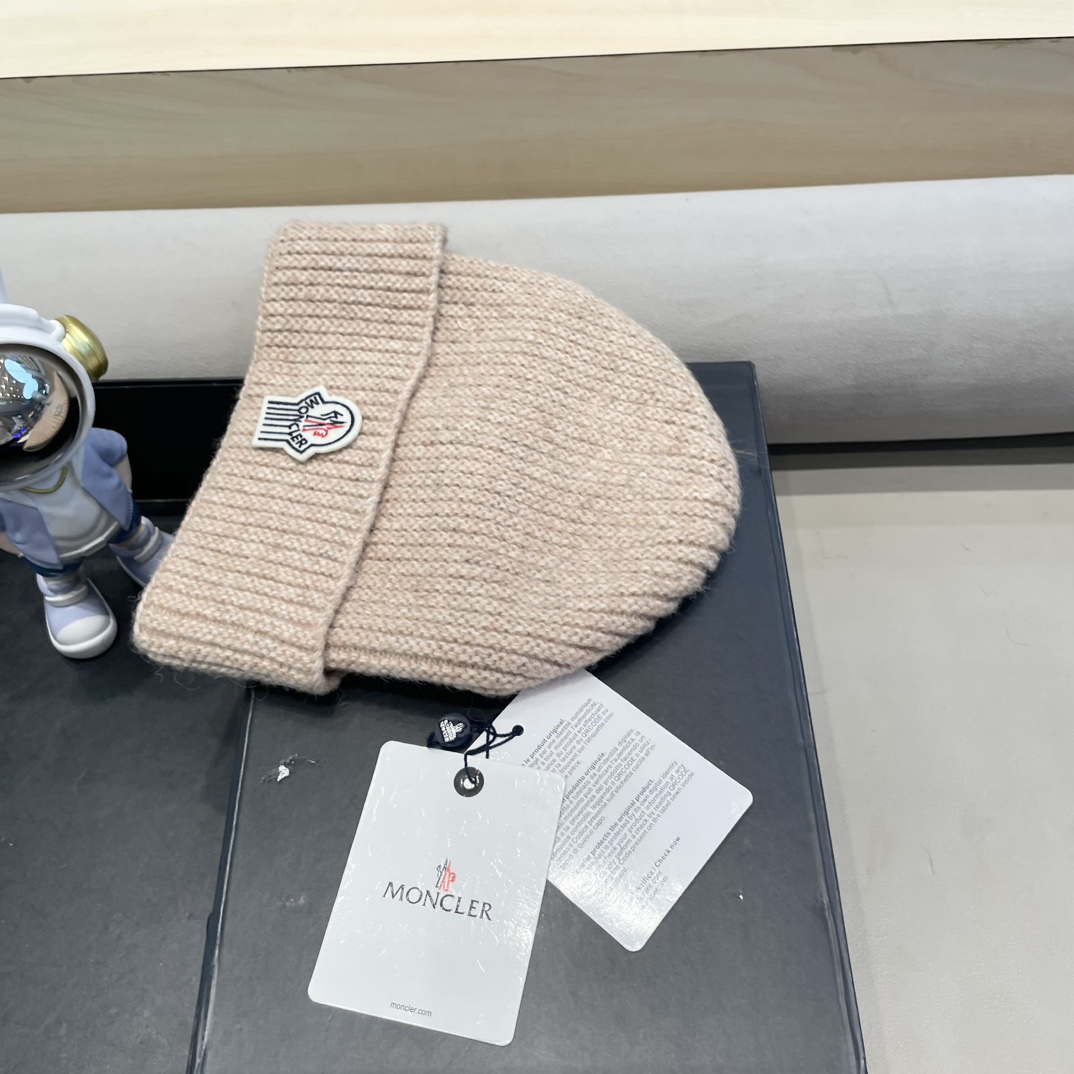 moncler羊毛混纺毛线帽子女冬季加厚毛线帽户外防风骑车护耳帽显脸小冷帽