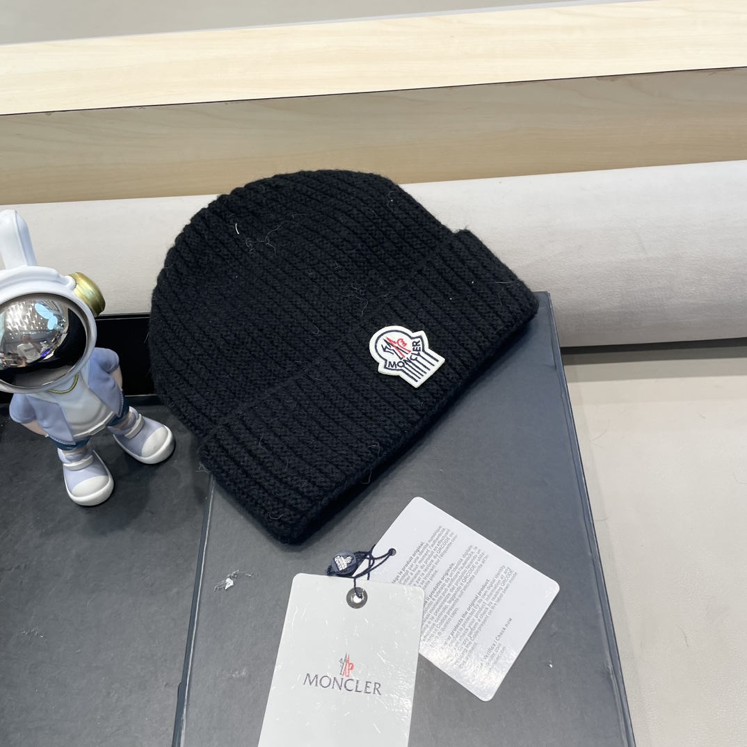 moncler羊毛混纺毛线帽子女冬季加厚毛线帽户外防风骑车护耳帽显脸小冷帽