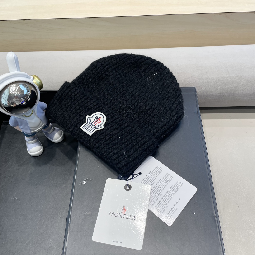 moncler羊毛混纺毛线帽子女冬季加厚毛线帽户外防风骑车护耳帽显脸小冷帽