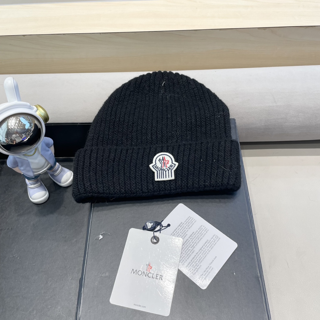 moncler羊毛混纺毛线帽子女冬季加厚毛线帽户外防风骑车护耳帽显脸小冷帽