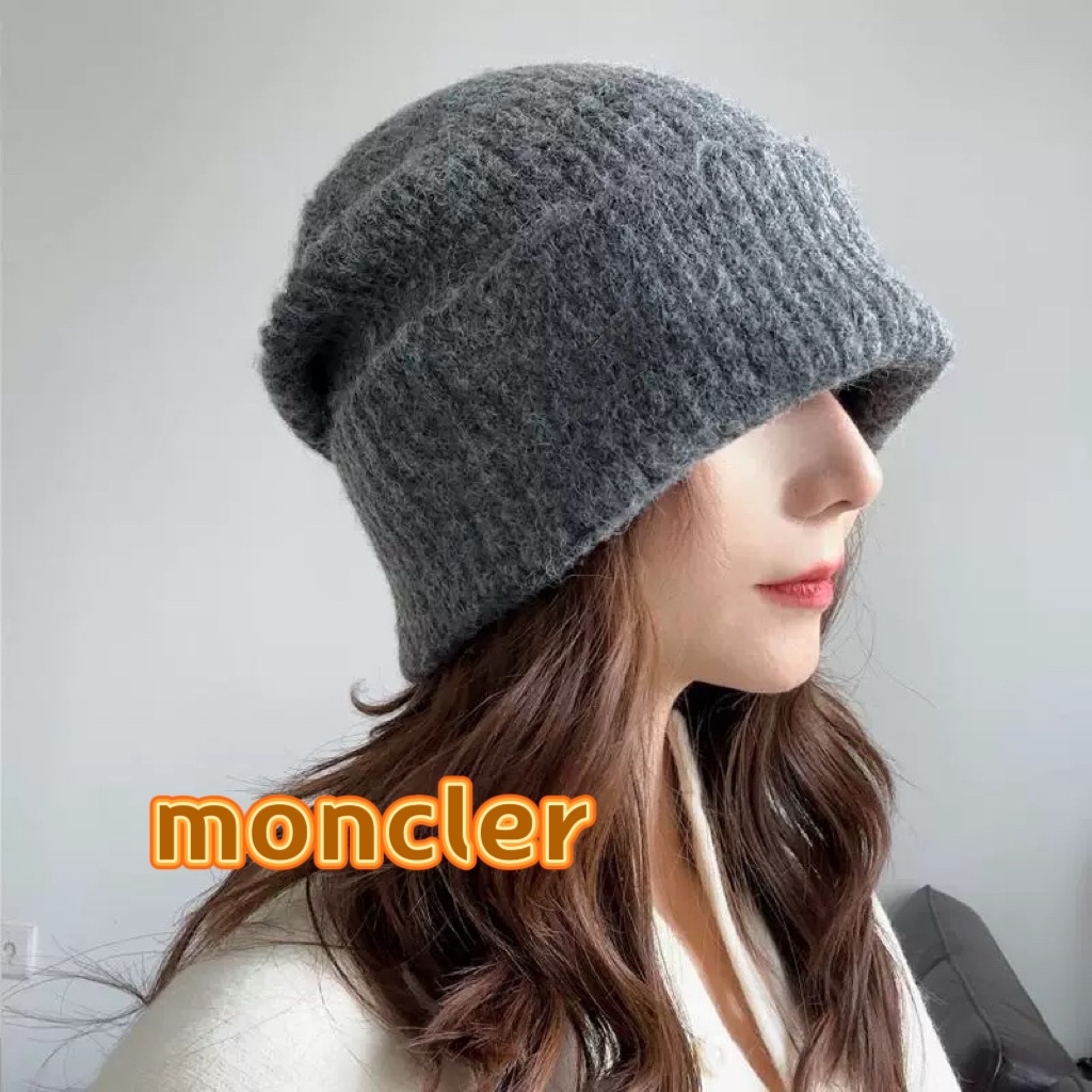 moncler羊毛混纺毛线帽子女冬季加厚毛线帽户外防风骑车护耳帽显脸小冷帽