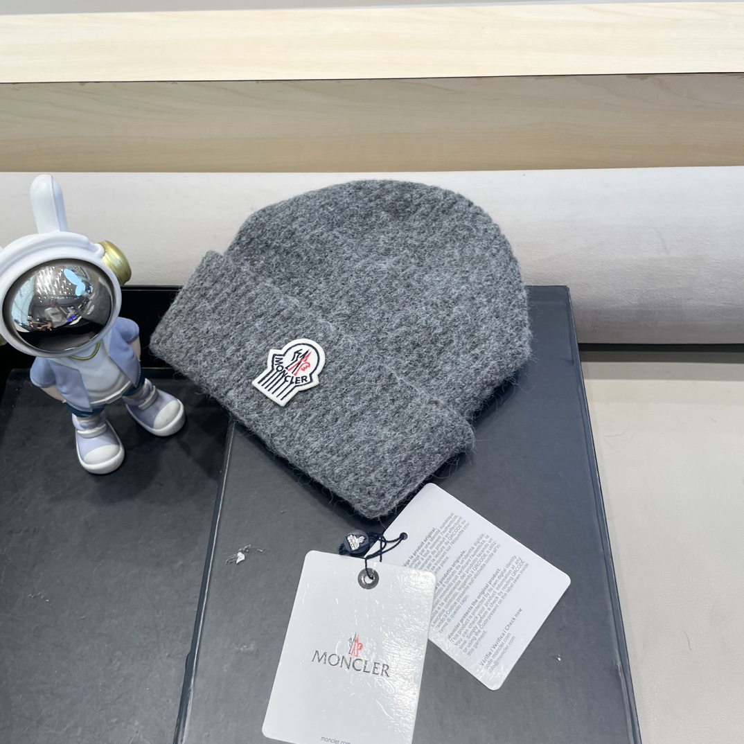 moncler羊毛混纺毛线帽子女冬季加厚毛线帽户外防风骑车护耳帽显脸小冷帽
