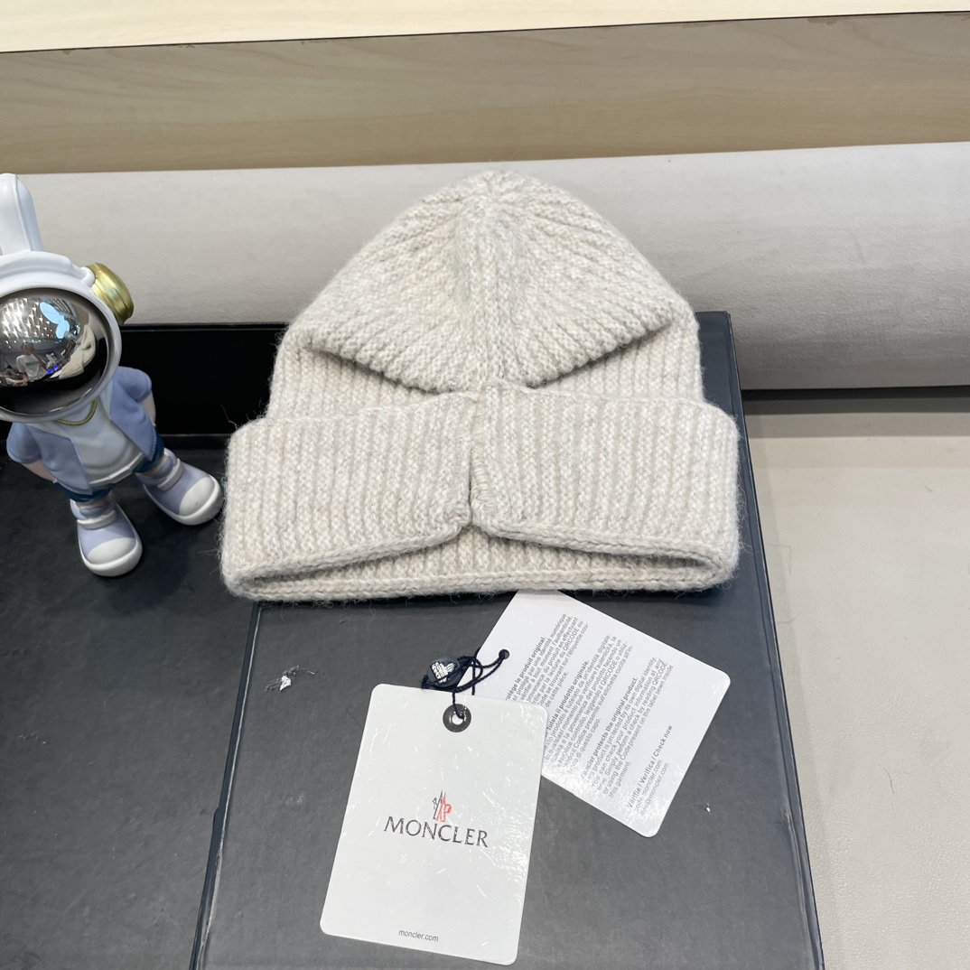 moncler羊毛混纺毛线帽子女冬季加厚毛线帽户外防风骑车护耳帽显脸小冷帽