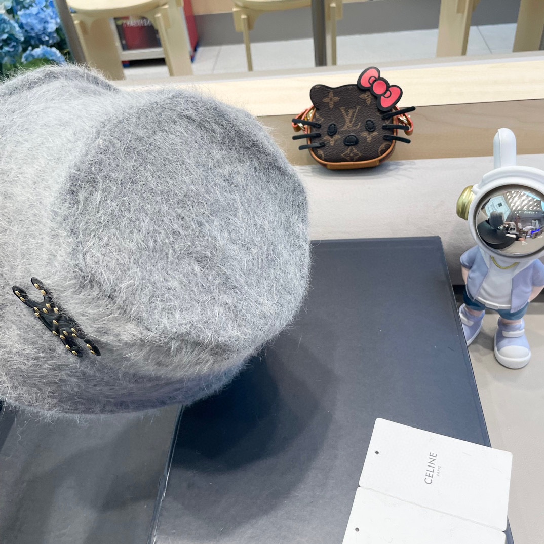 塞琳Celine兔毛渔夫帽女冬季2024新款百搭大头围素颜保暖防寒盆帽毛绒水桶帽
