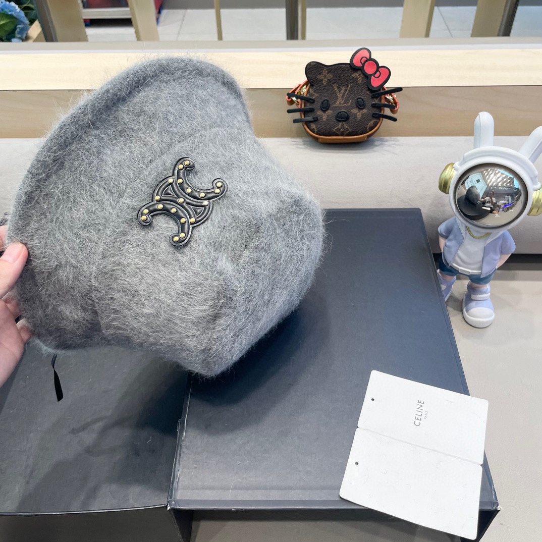 塞琳Celine兔毛渔夫帽女冬季2024新款百搭大头围素颜保暖防寒盆帽毛绒水桶帽