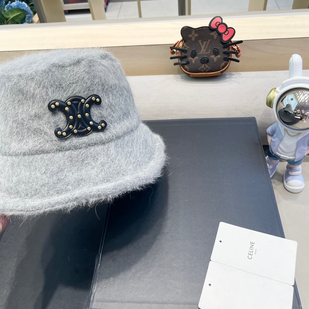 塞琳Celine兔毛渔夫帽女冬季2024新款百搭大头围素颜保暖防寒盆帽毛绒水桶帽