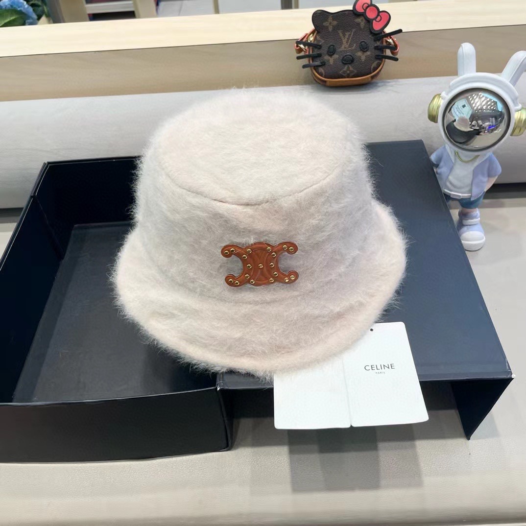 塞琳Celine兔毛渔夫帽女冬季2024新款百搭大头围素颜保暖防寒盆帽毛绒水桶帽