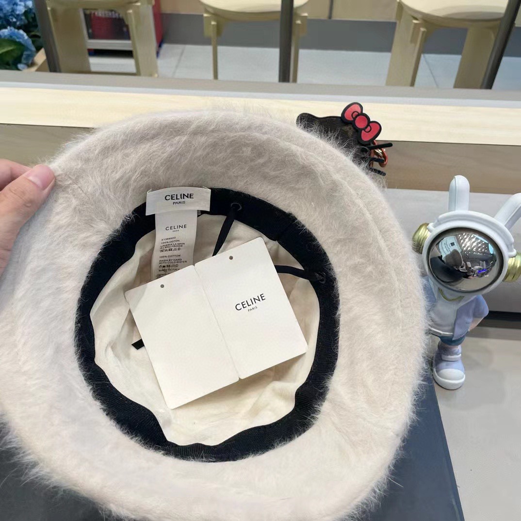塞琳Celine兔毛渔夫帽女冬季2024新款百搭大头围素颜保暖防寒盆帽毛绒水桶帽